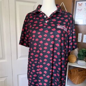 Naruto Akatsuki Logo Polo — Black with Red Cloud Print / Size S